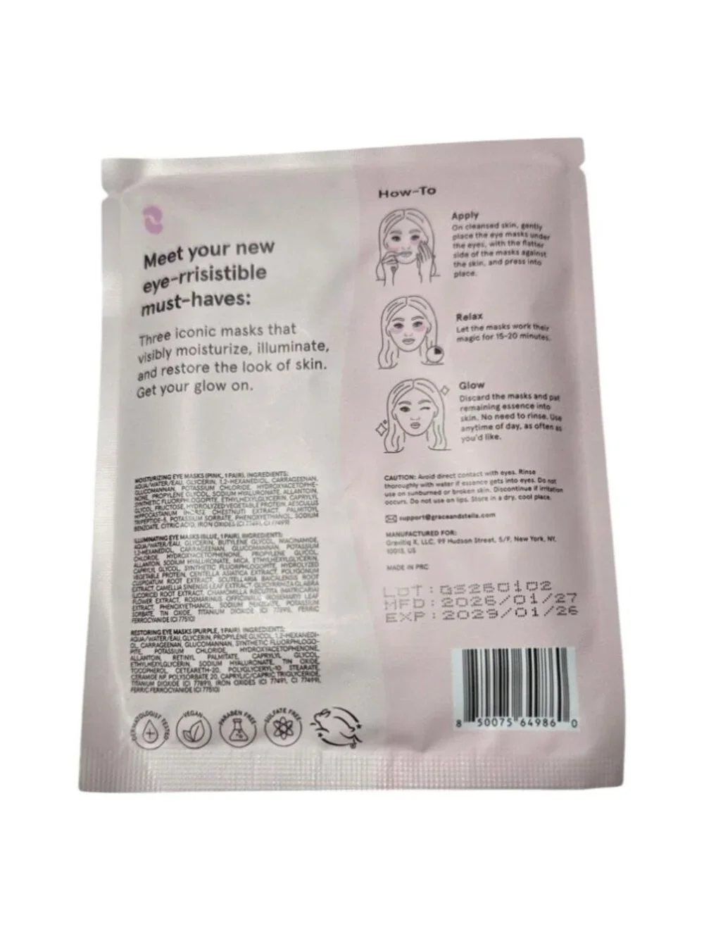 Grace & Stella Eye Mask Heroes 3 Pairs Moisturizing Illuminating Restoring